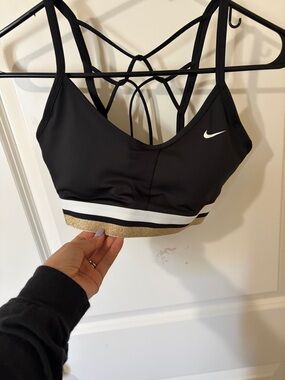 Nike Black Sports Bra with White and Gold Band